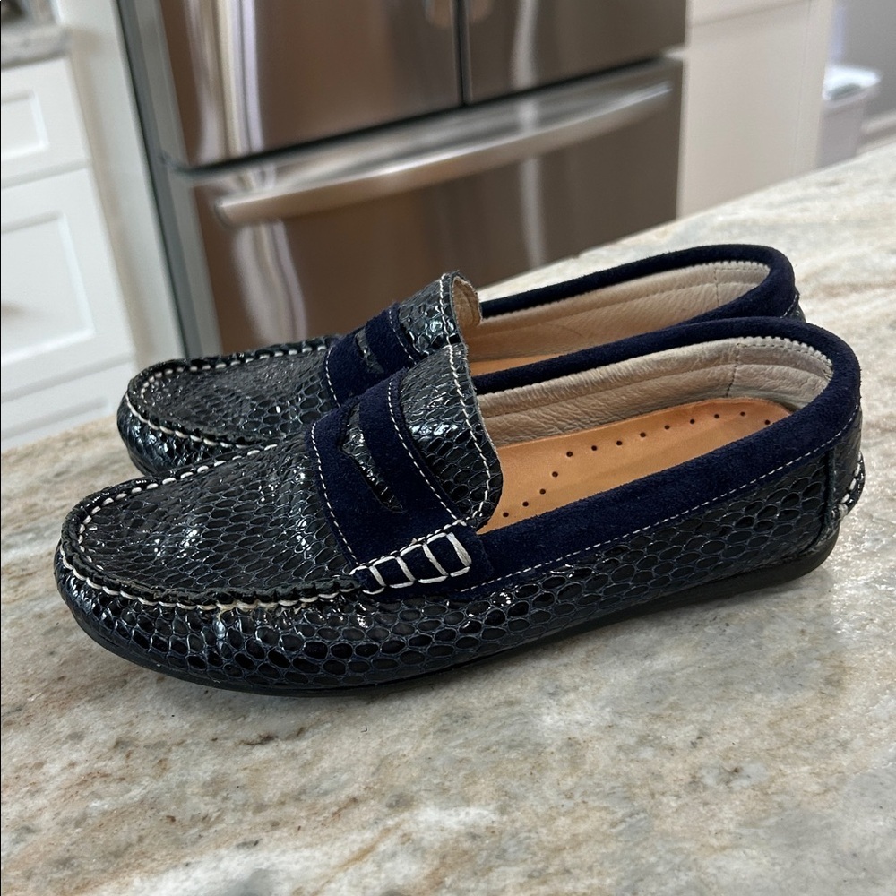 Dar2 Leather Moccasin Style Penny Loafer Shoes size 33 kids blue patent - Picture 2 of 13